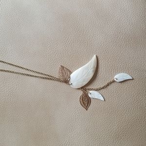 Long gold filigree leaf necklace